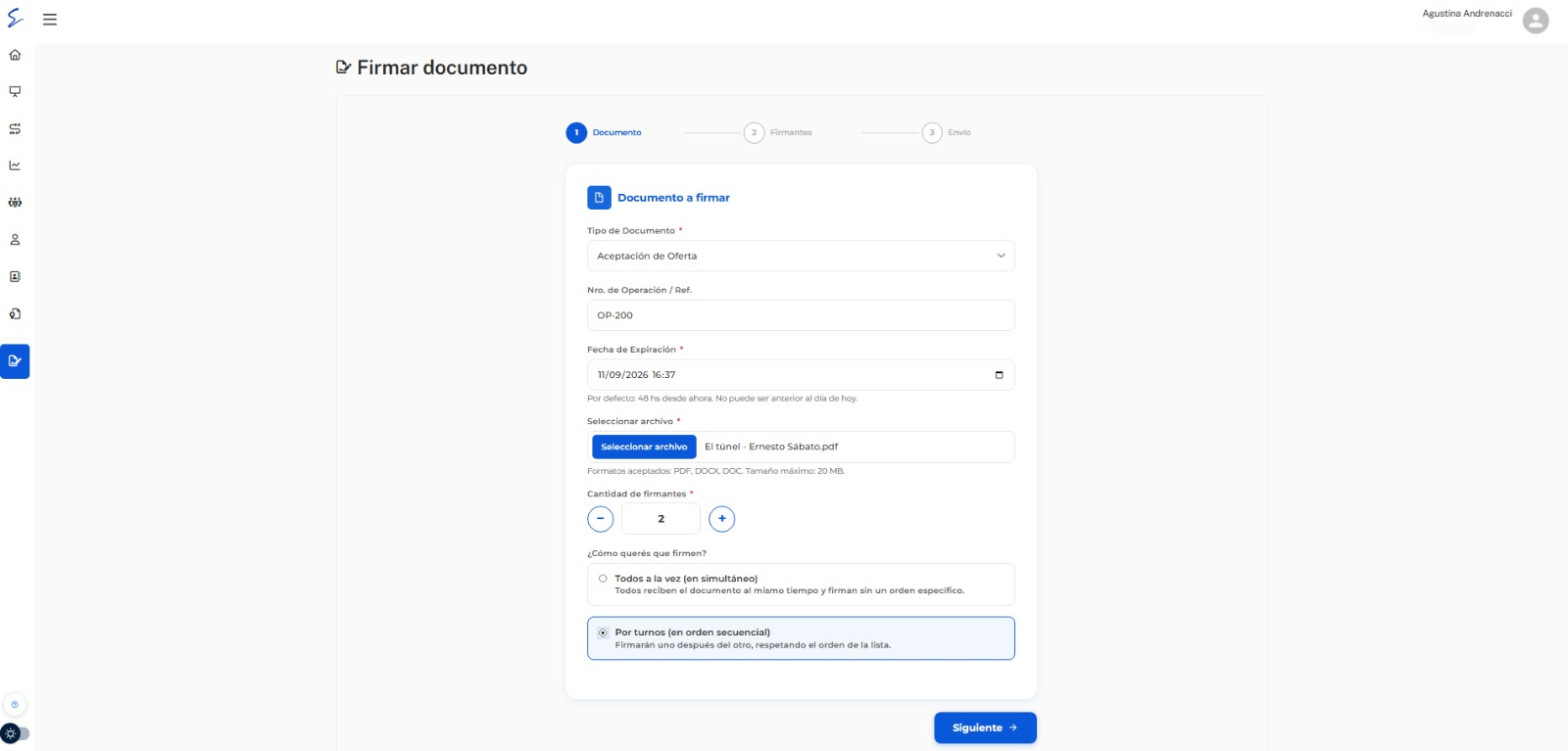 Datos del documento a firmar