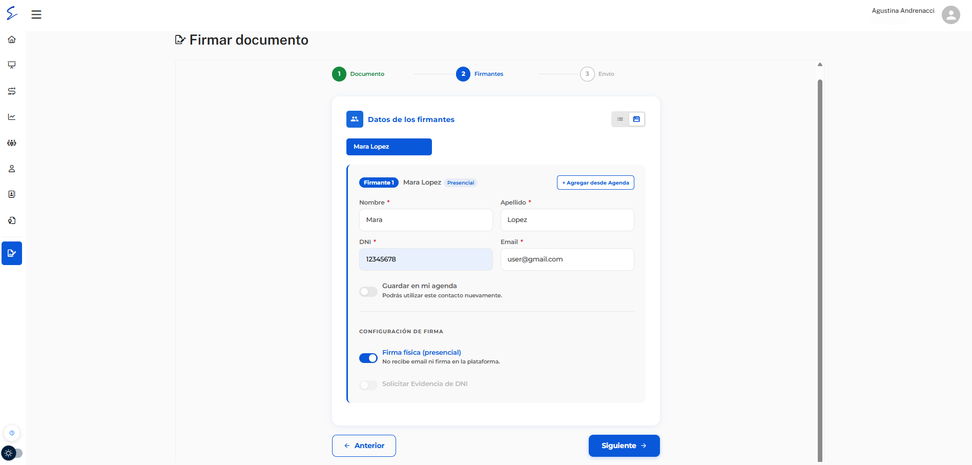 Activar firma física al crear el proceso